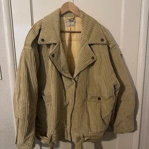 Free People Beige Corduroy Boxy Moto Jacket